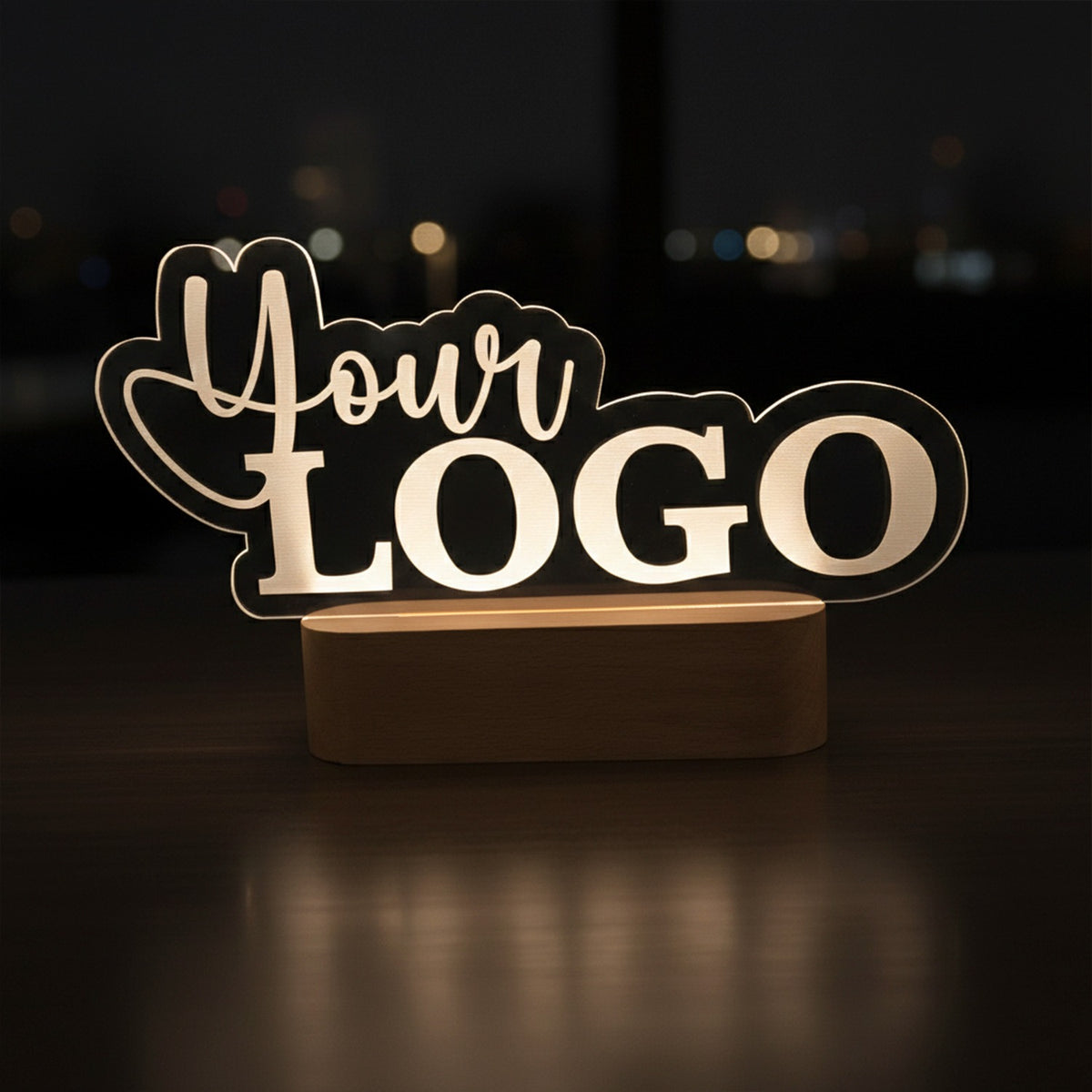 BSTM81 - Personalised Illuminated Company Logo Stand With Wooden Base - Image 6