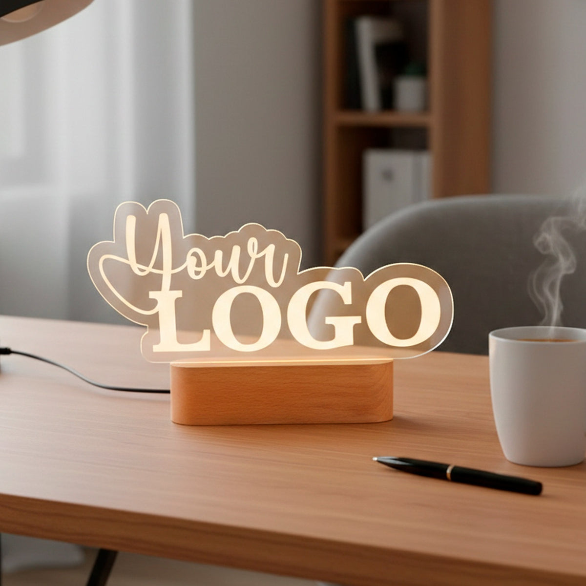 BSTM81 - Personalised Illuminated Company Logo Stand With Wooden Base - Image 4