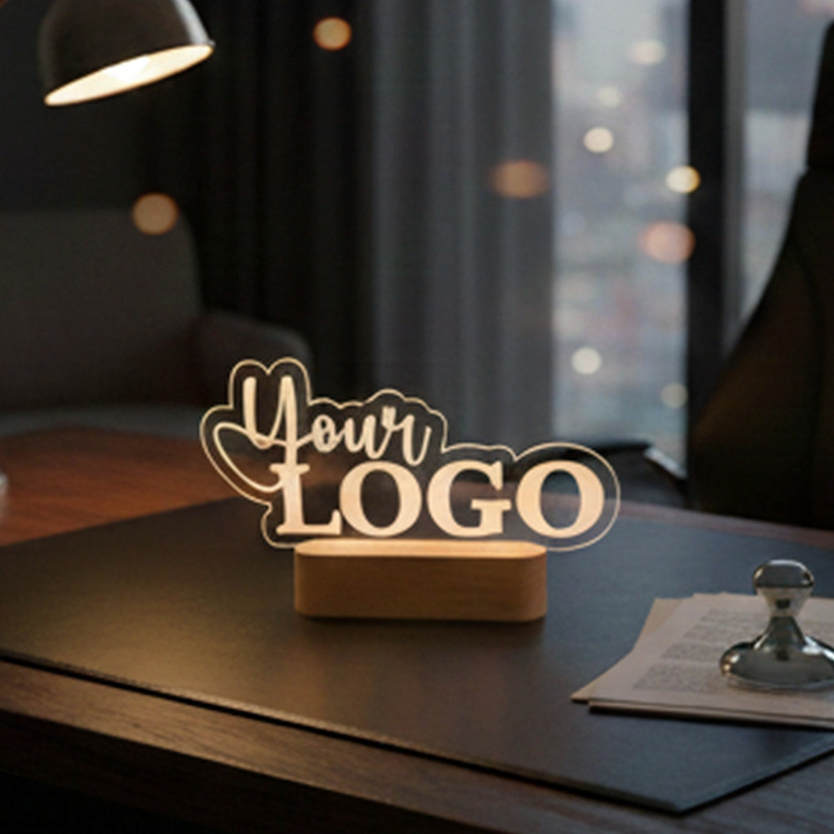 BSTM81 - Personalised Illuminated Company Logo Stand With Wooden Base - Image 3