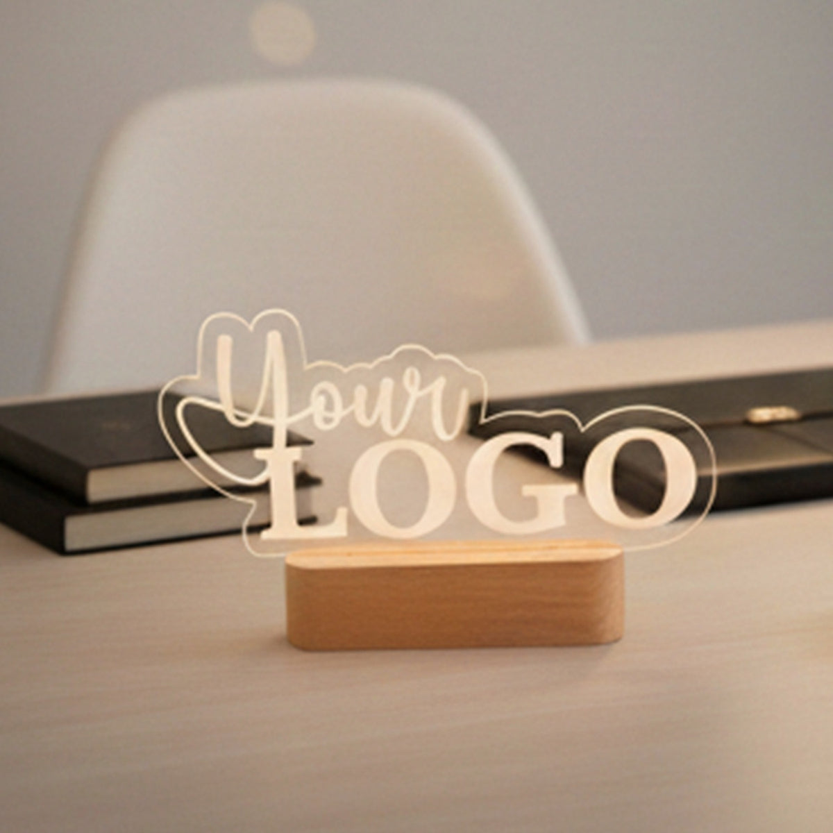 BSTM81 - Personalised Illuminated Company Logo Stand With Wooden Base - Image 2