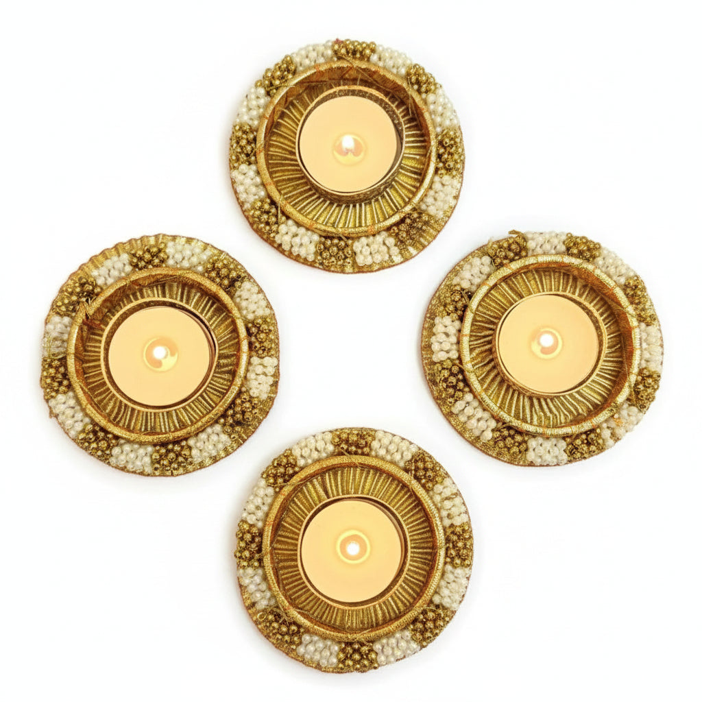 CD684- Golden Pearl T-Light Candle Holder