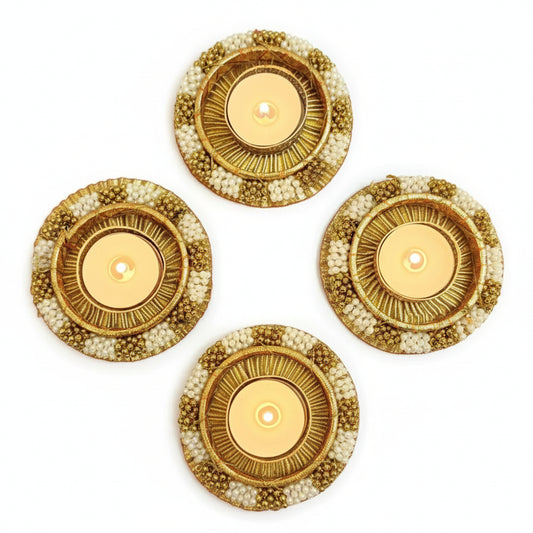 CD684- Golden Pearl T-Light Candle Holder