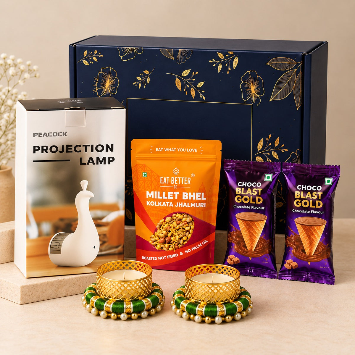 DH297- Peackock Lamp Diwali Hamper