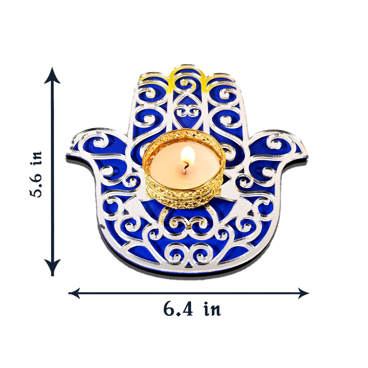 OE123 - Hamsa Hand Wooden with T-lights Set of 2 | Diwali Gifting - Image 5