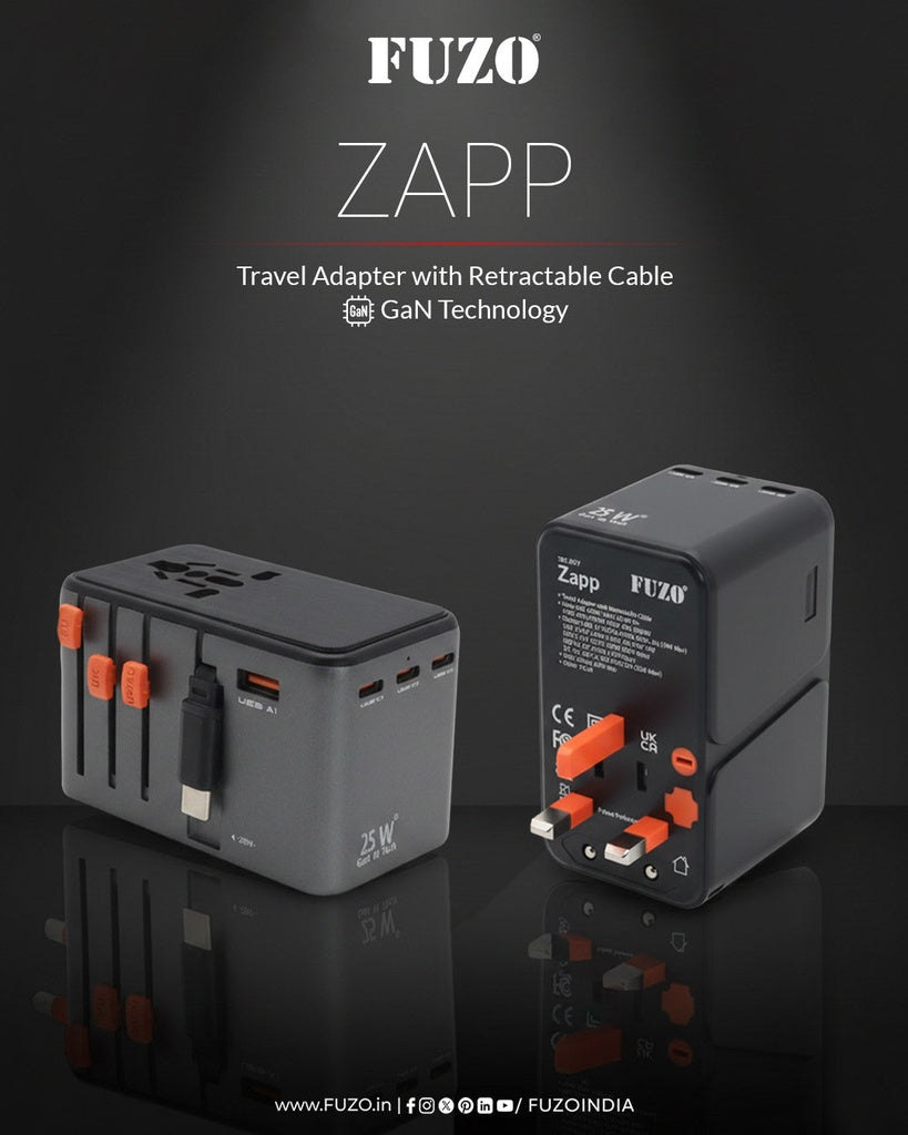 ED112- FUZO ZAPP Travel Adapter with Retractable Cable