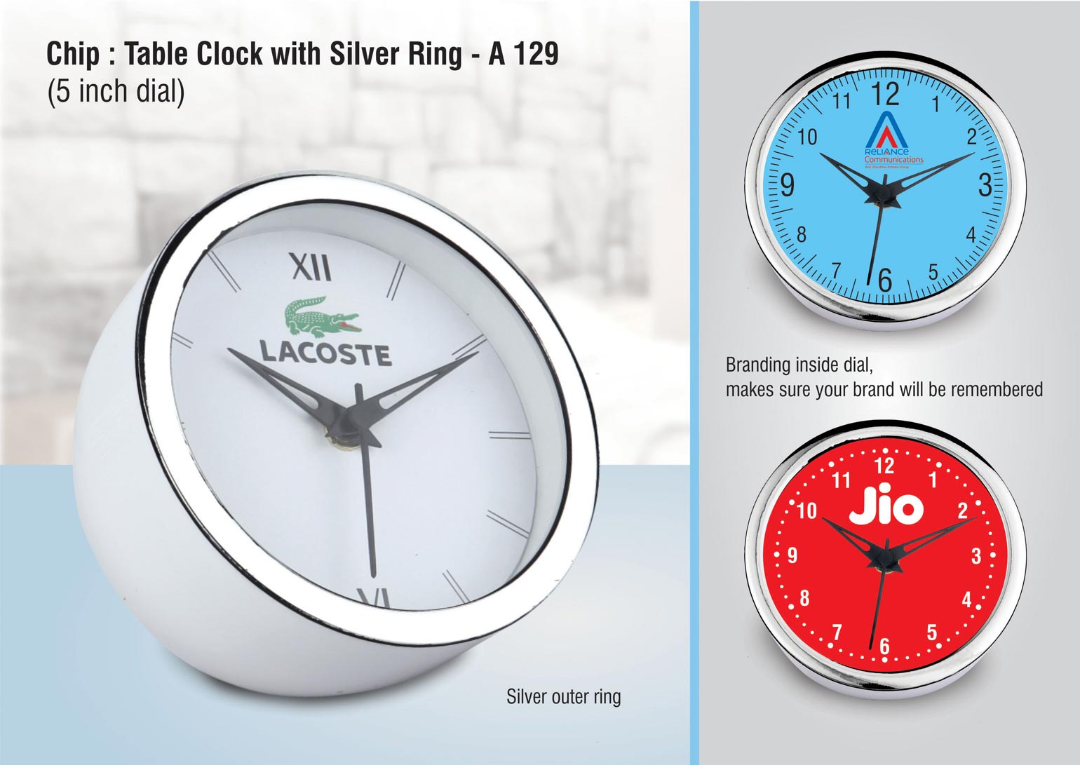 OE22- Table Clock with Silver Ring