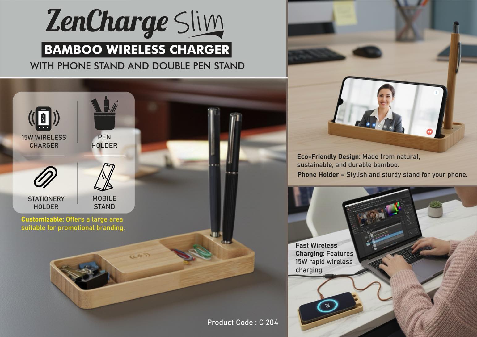 ED57- ZenCharge Bamboo Wireless Charger