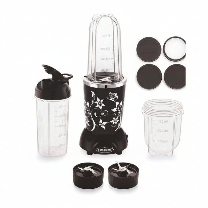 ED339 - Cookwell - Bullet Portable Mixer Grinder 500W - 3 Jars & 2 Blades - Red Flower