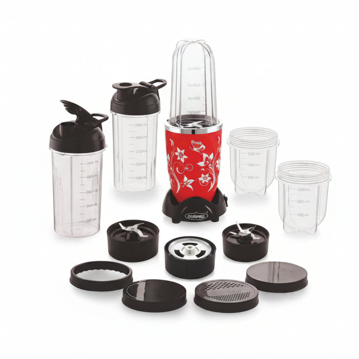 ED339 - Cookwell - Bullet Portable Mixer Grinder 500W - 5 Jars & 3 Blades - Red Flower