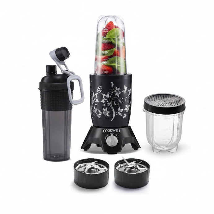 ED340 - Cookwell - Bullet Portable Mixer Grinder 600W - 3 Jars & 2 Blades - Red Flower