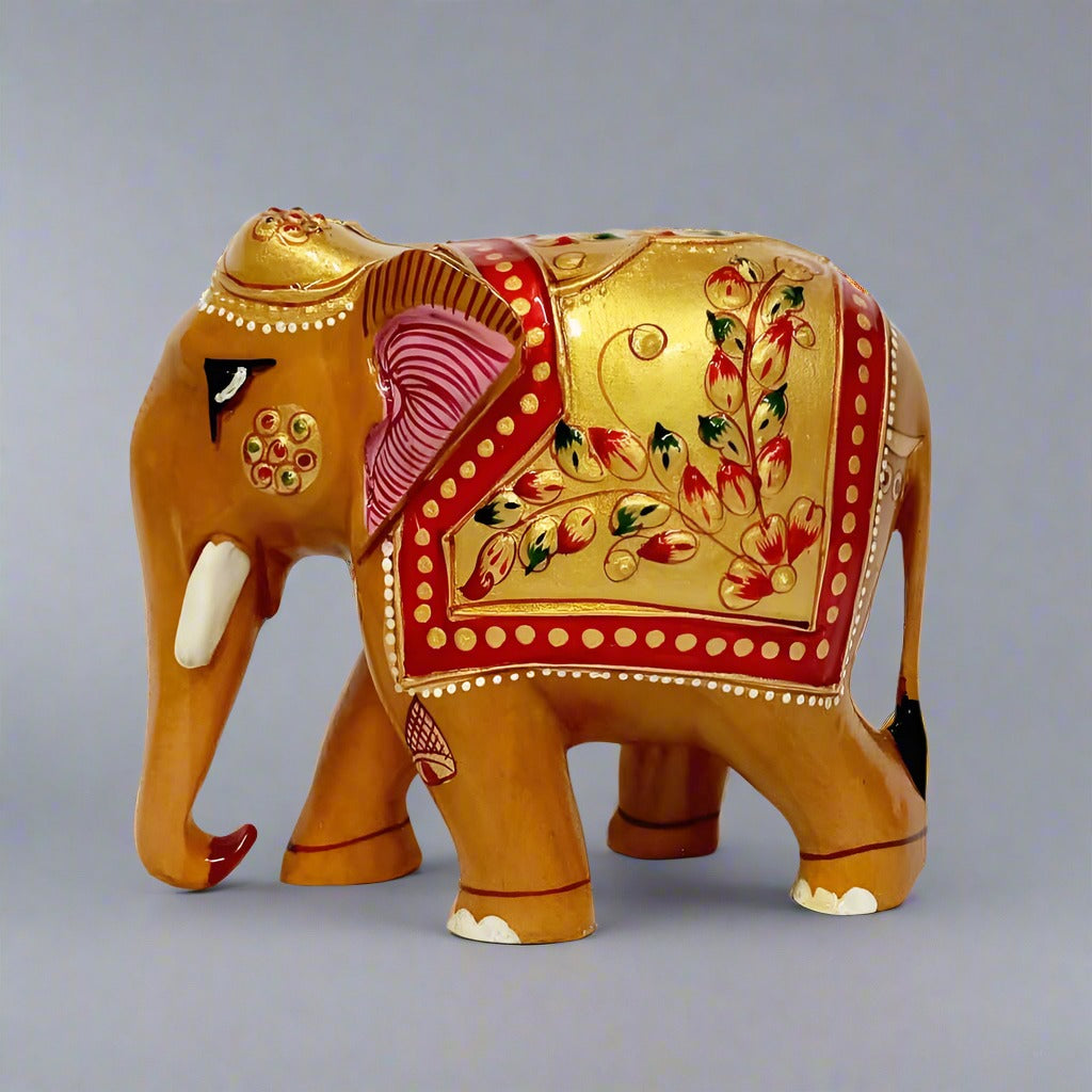 CD22- Wooden Emboss Painting Elephant Statue