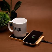 ED60- Bamboo 2-IN-1 Wireless Charger with Cup Warmer