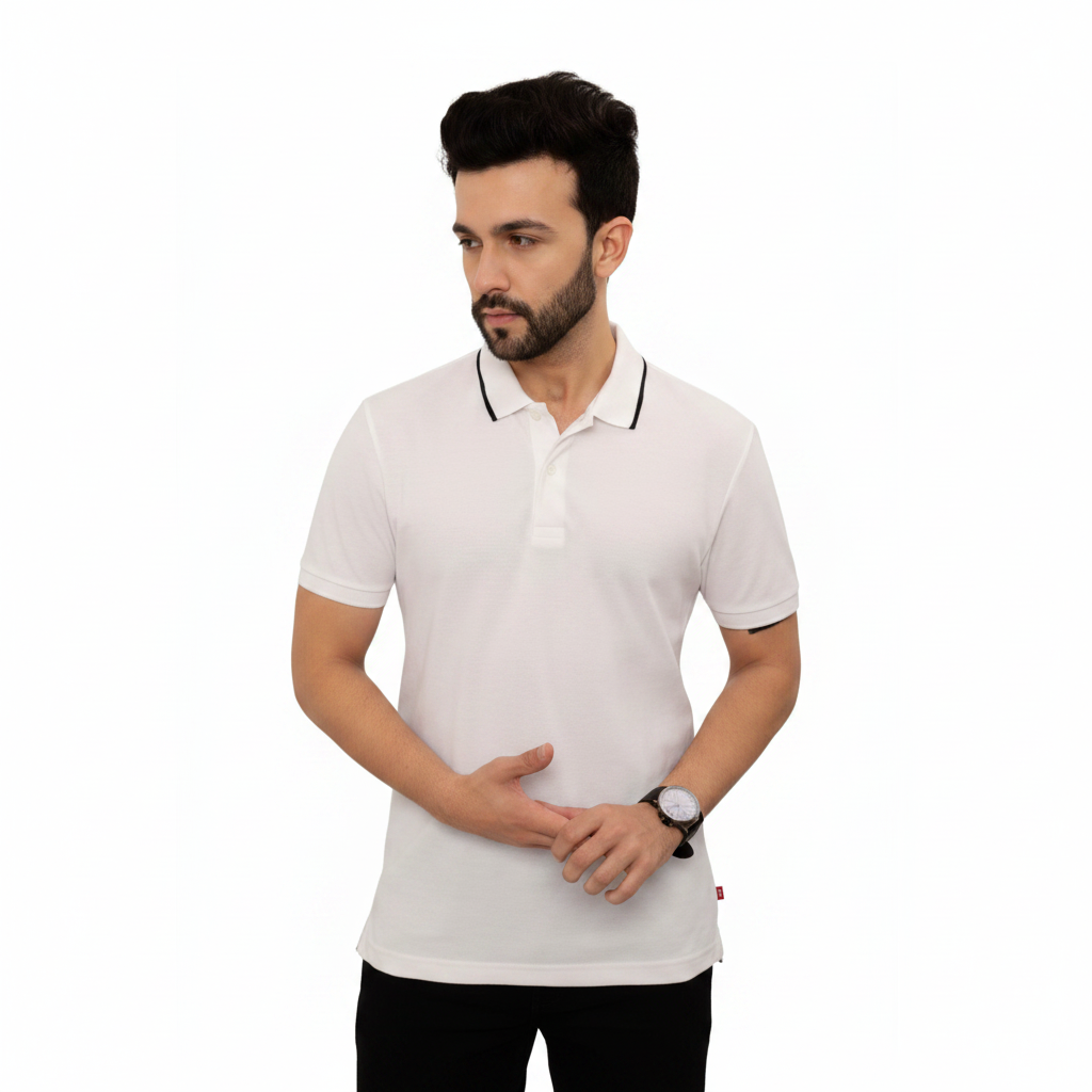 BS132 - Levis Classic Tipping BCI Cotton Polo T-Shirt - White with Black Tipping