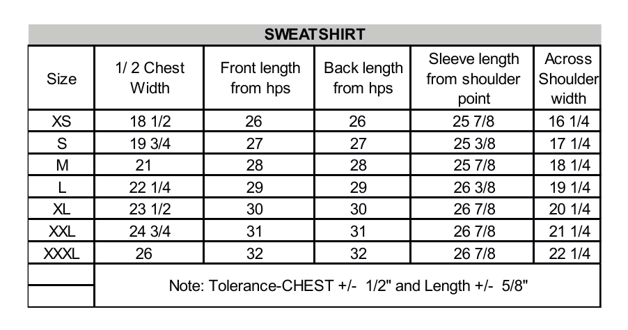 BS142 - Levis Full Zip High Neck Sweatshirt size chart