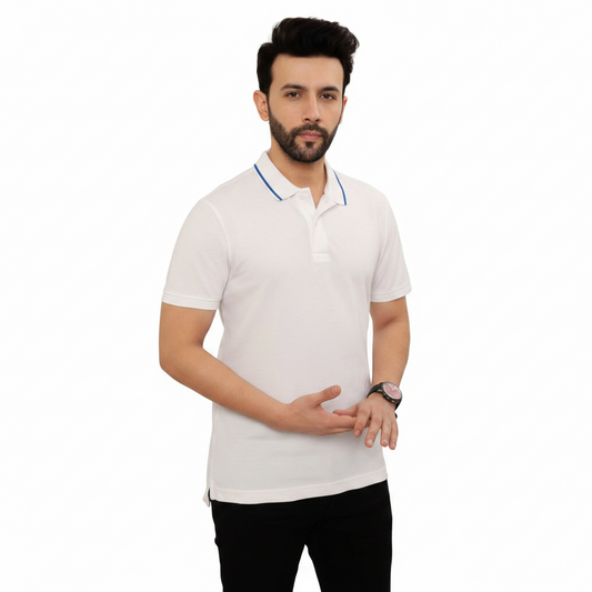 BS130 - Levis Contrast Tipping BCI Cotton Polo T-Shirt - White with Blue Tipping