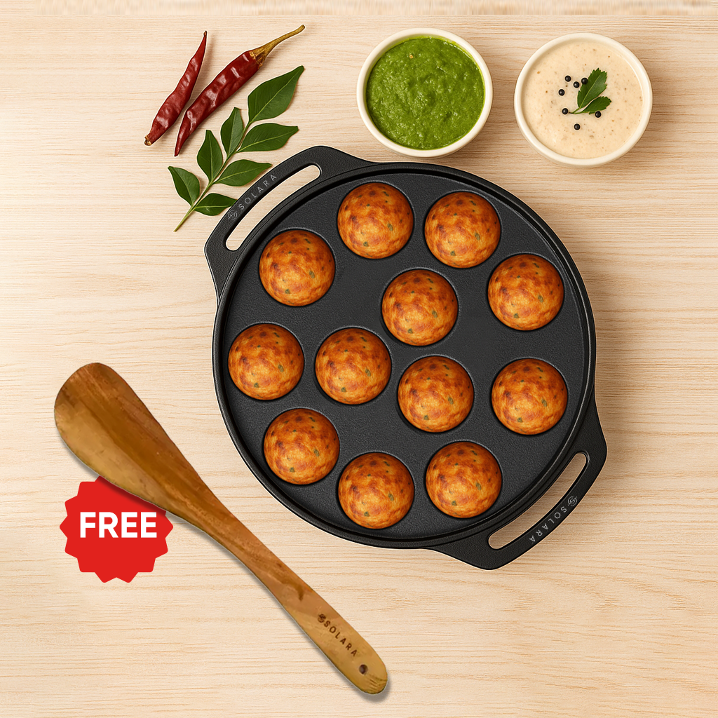 SOLARA Cast Iron Paniyaram Pan 12 Cavities