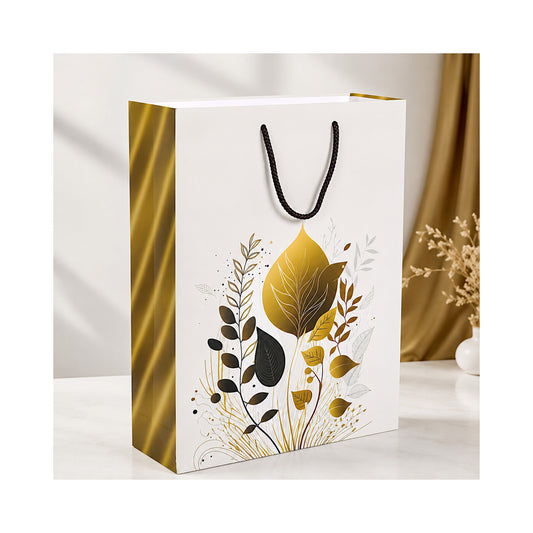 PB14 - Gold Botanical Print Large Paper Bag