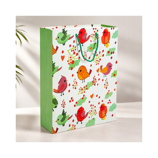 PB15 - Colorful Birds and Hearts Large Paper Bag