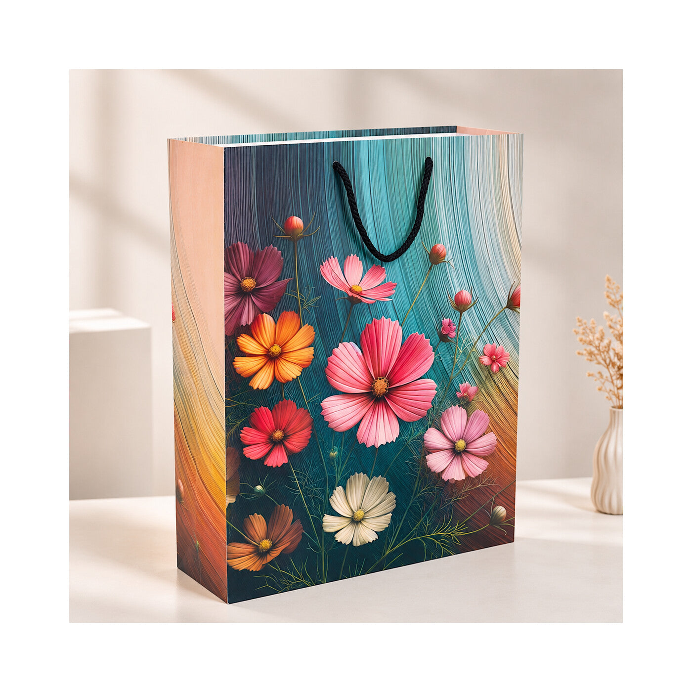 PB16 - Multicolor Floral Garden Large Paper Bag
