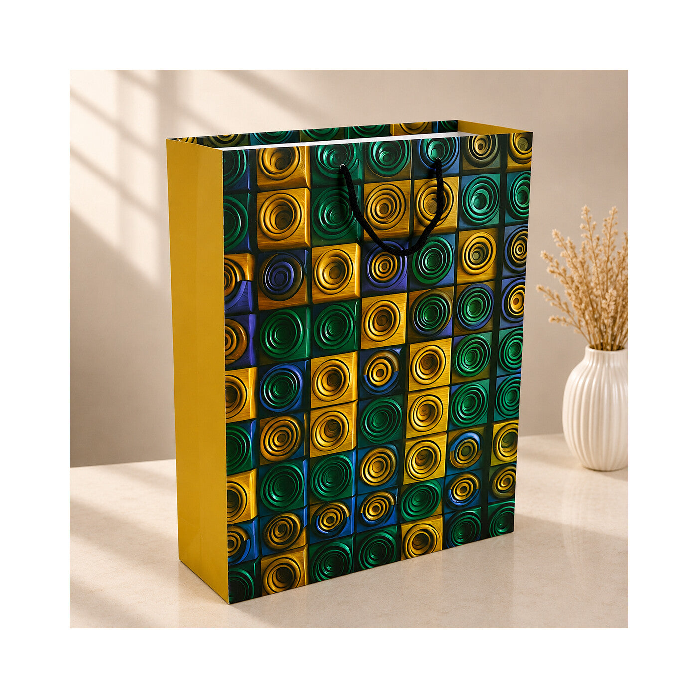 PB24 - Green Geometric Circle Large Paper Bag