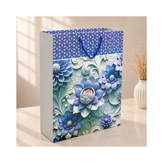 PB25 - Blue Succulent Floral Large Paper Bag
