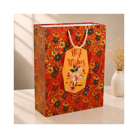 PB27 - Best Wishes Red Floral Large Paper Bag
