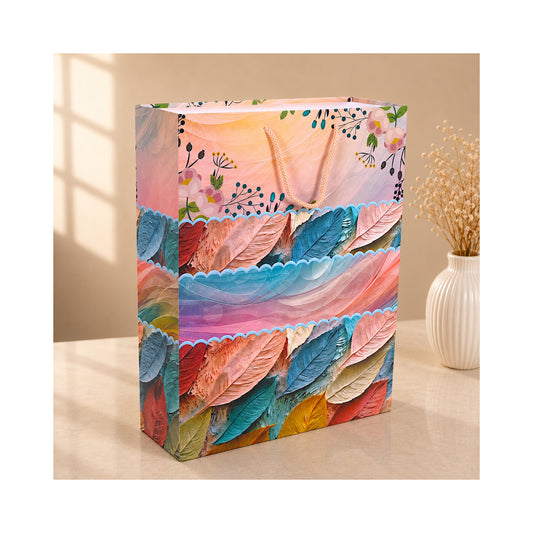 PB29 - Pastel Feather Print Large Paper Bag