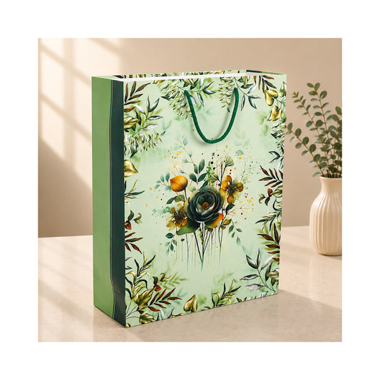 PB30 - Green Botanical Floral Large Paper Bag