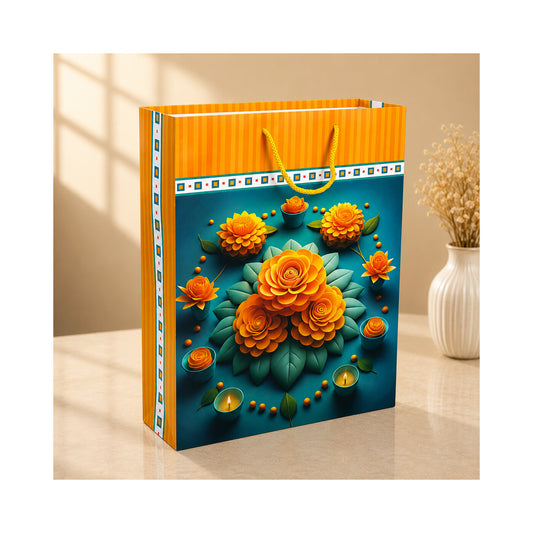 PB34 - Orange Marigold Floral Large Paper Bag