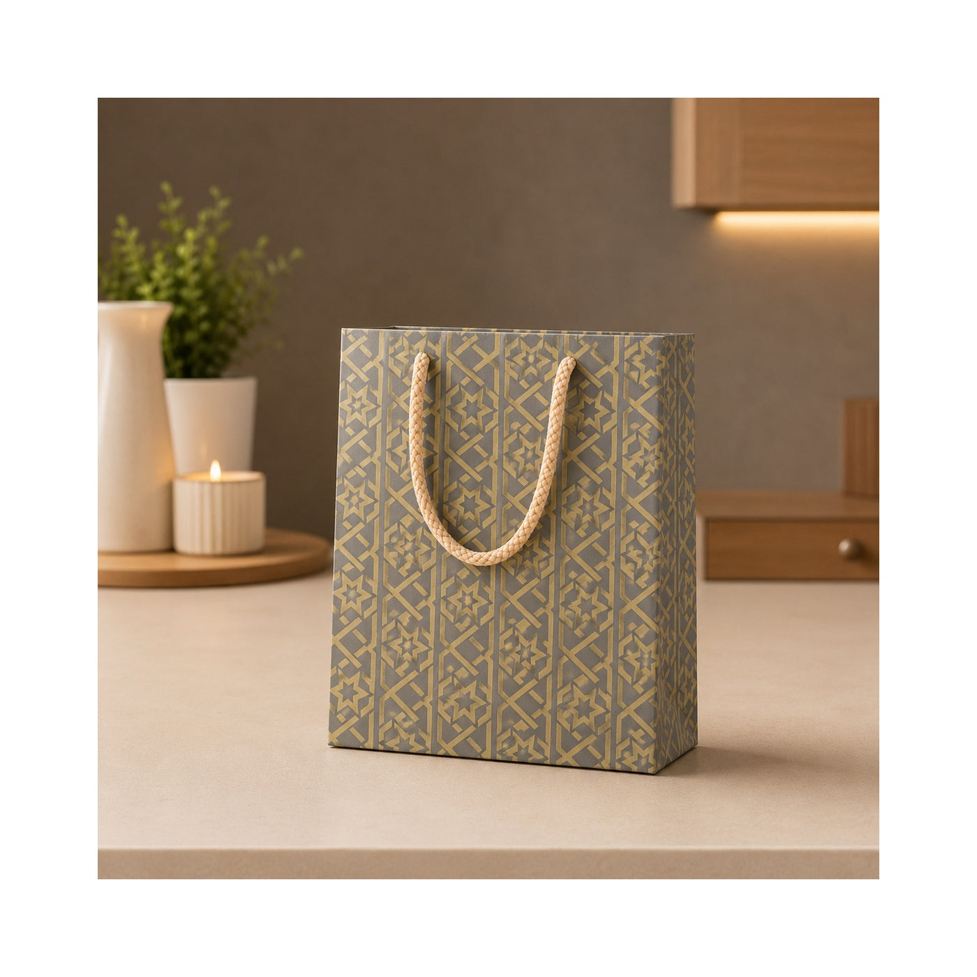 Gold Leaf Geometric Paper Bag - Grover Traders Paper Bag