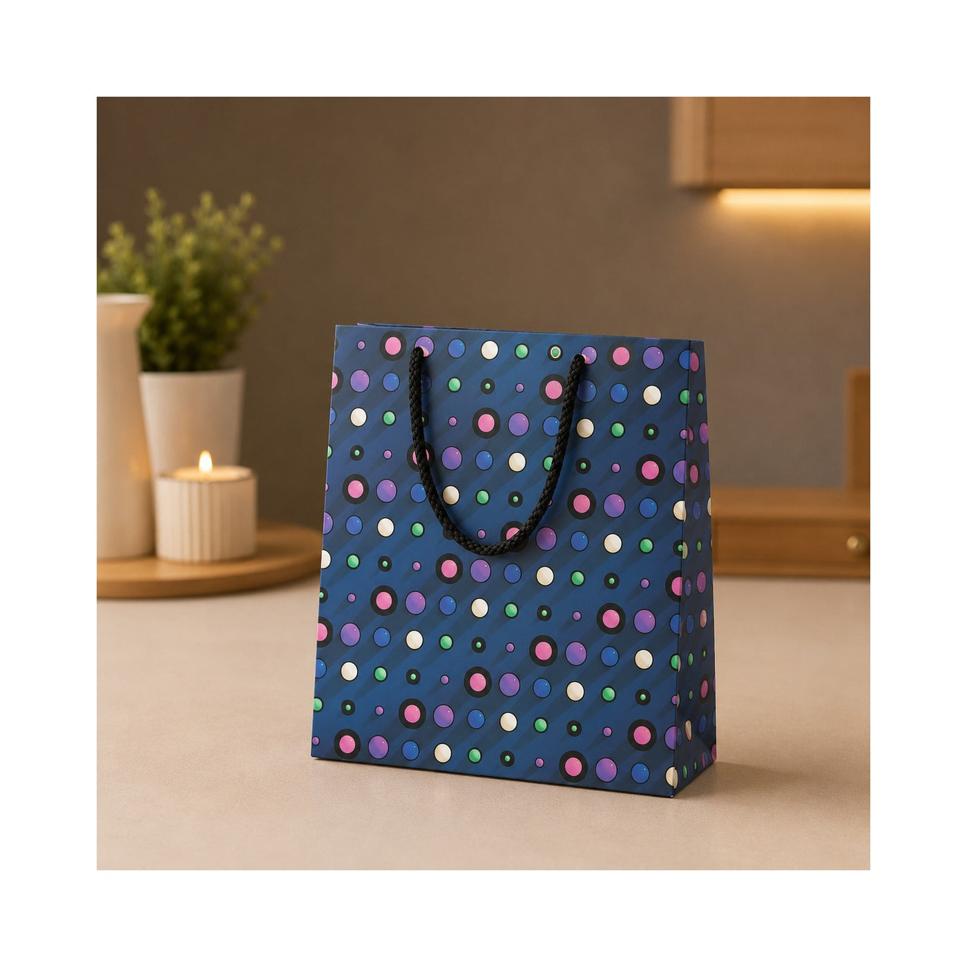 Multicolour Dot Navy Paper Bag - Grover Traders Paper Bag