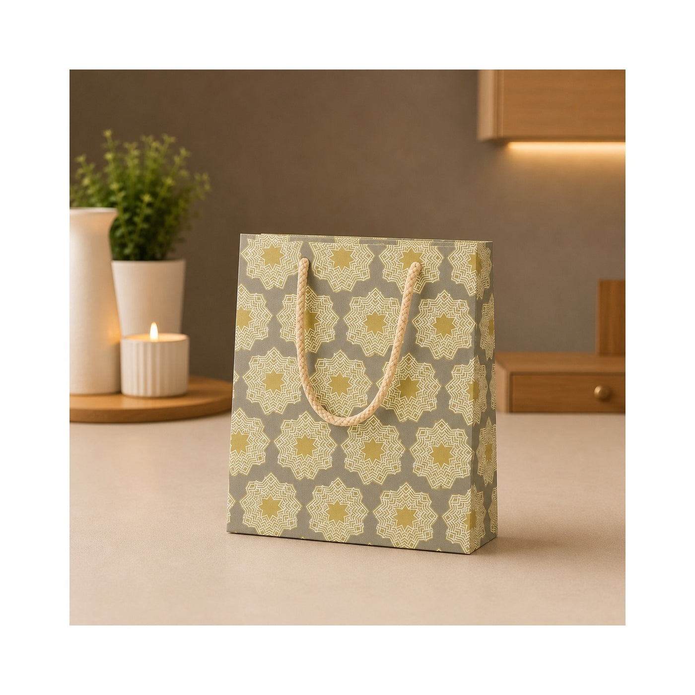 Gold Floral Medallion Paper Bag - Grover Traders Paper Bag