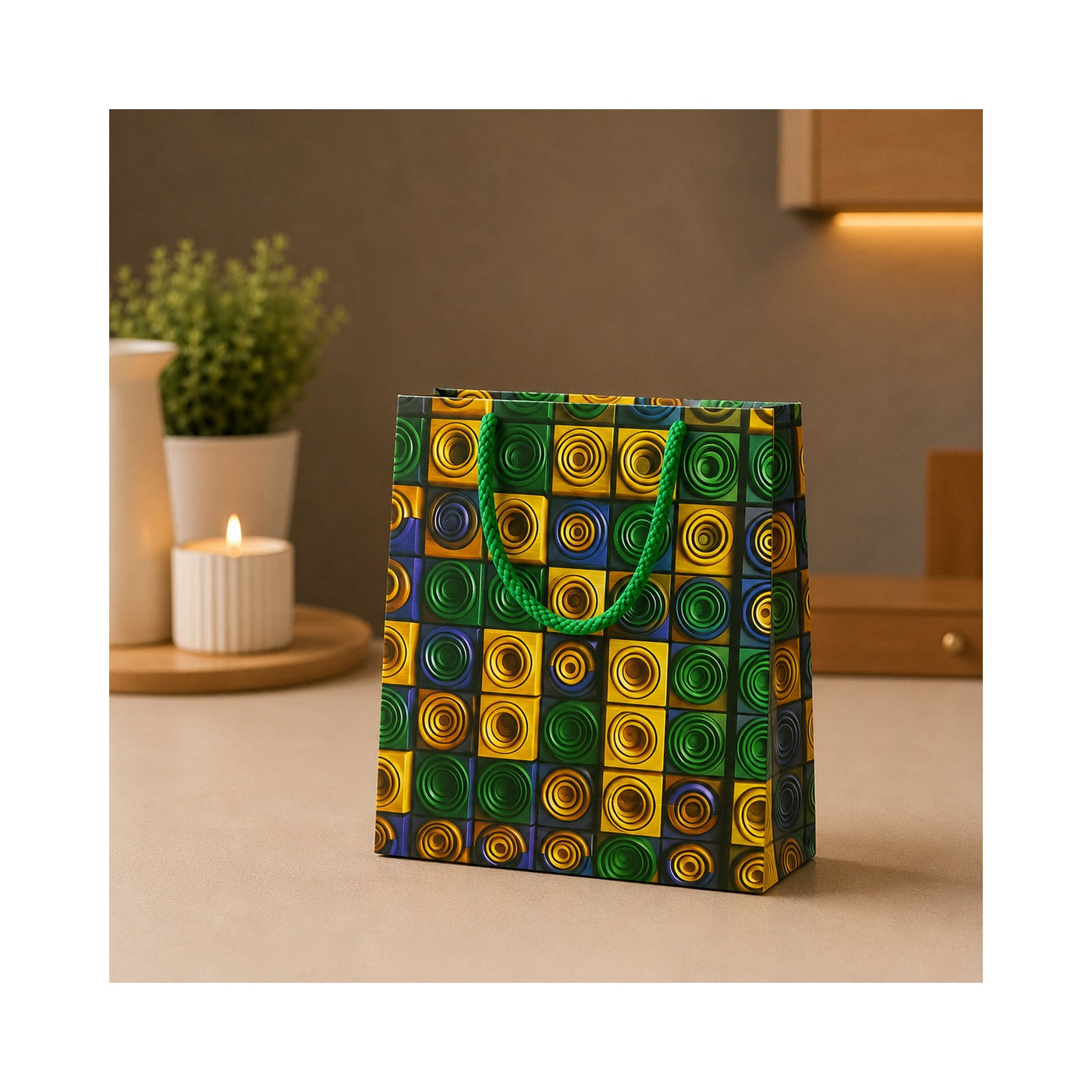 Green Geometric Mosaic Paper Bag - Grover Traders Paper Bag