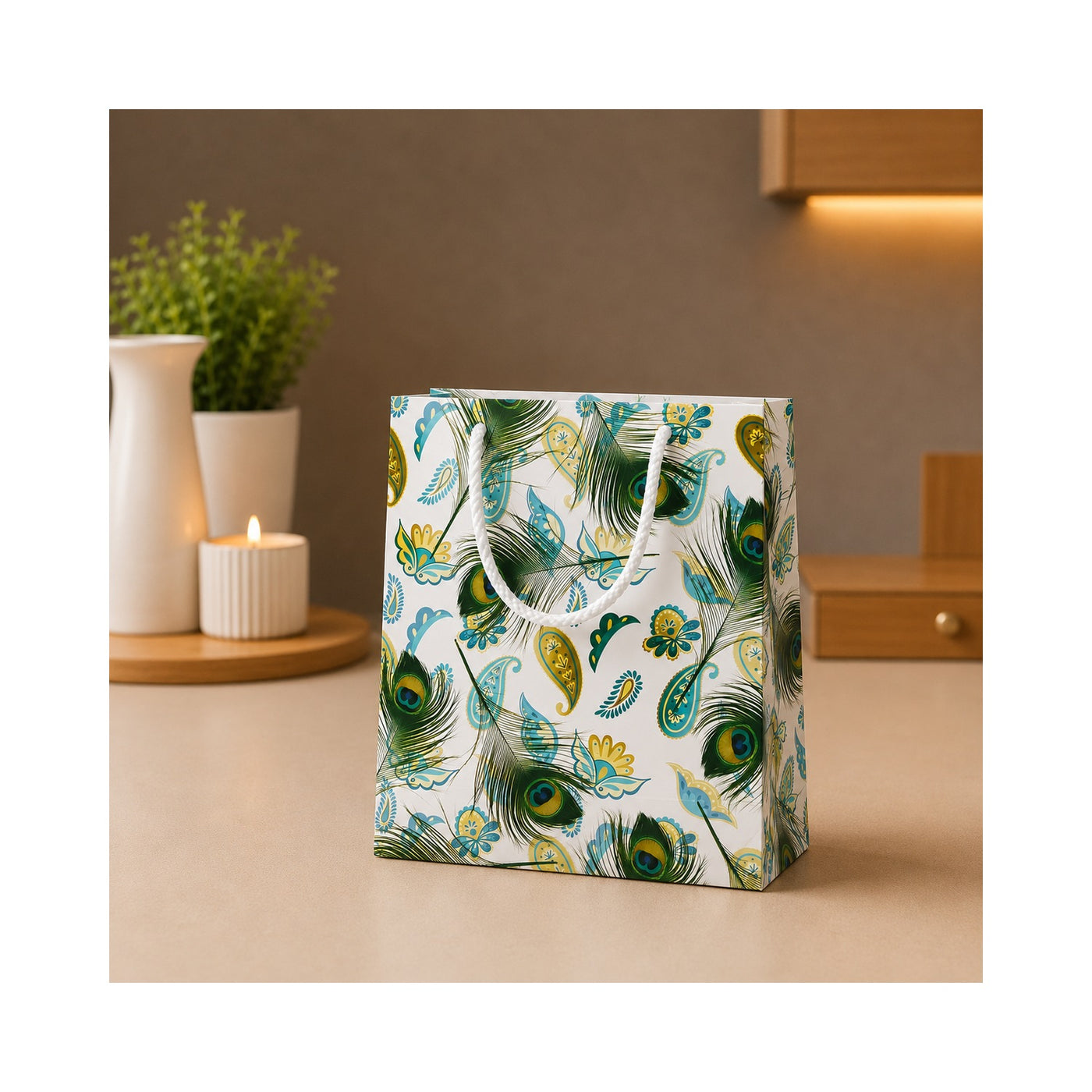 Green Paisley Paper Bag - Grover Traders Paper Bag