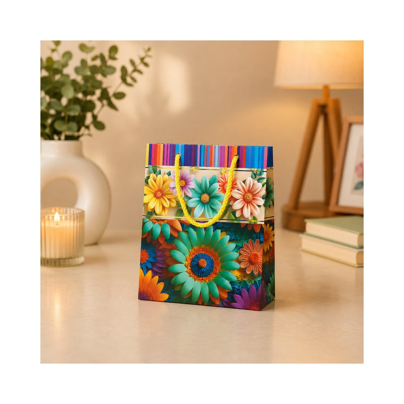 Turquoise Sunflower Paper Bag - Grover Traders Paper Bag