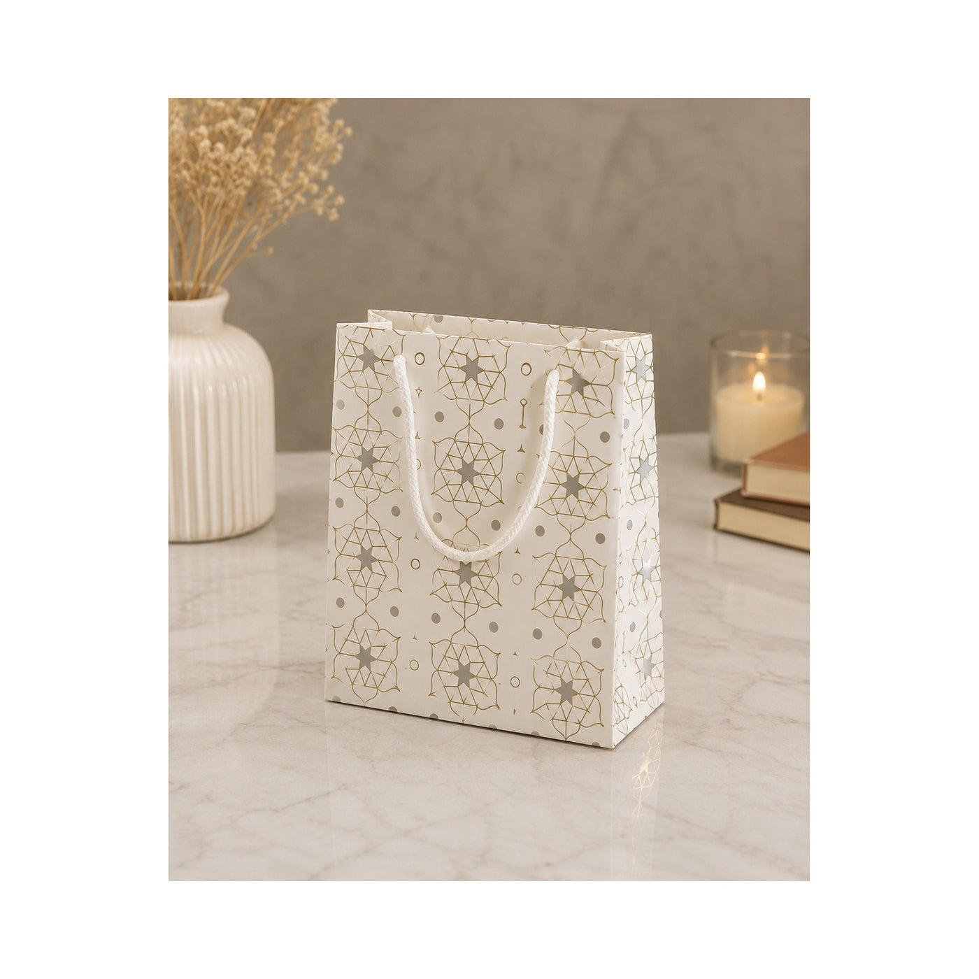 Silver Floral Paper Bag - Grover Traders Paper Bag