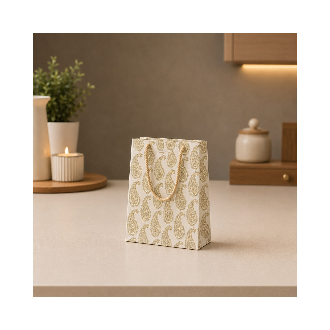 Gold Damask Mini Paper Bag - Grover Traders Paper Bag