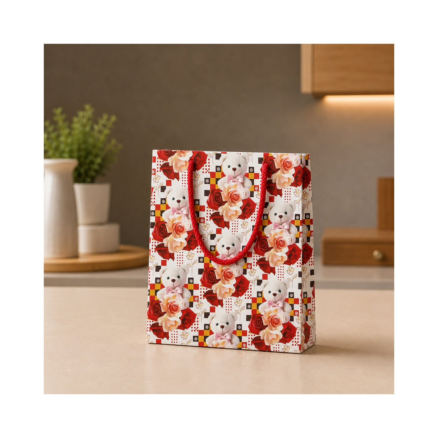 Red Blossom Paper Bag - Grover Traders Paper Bag