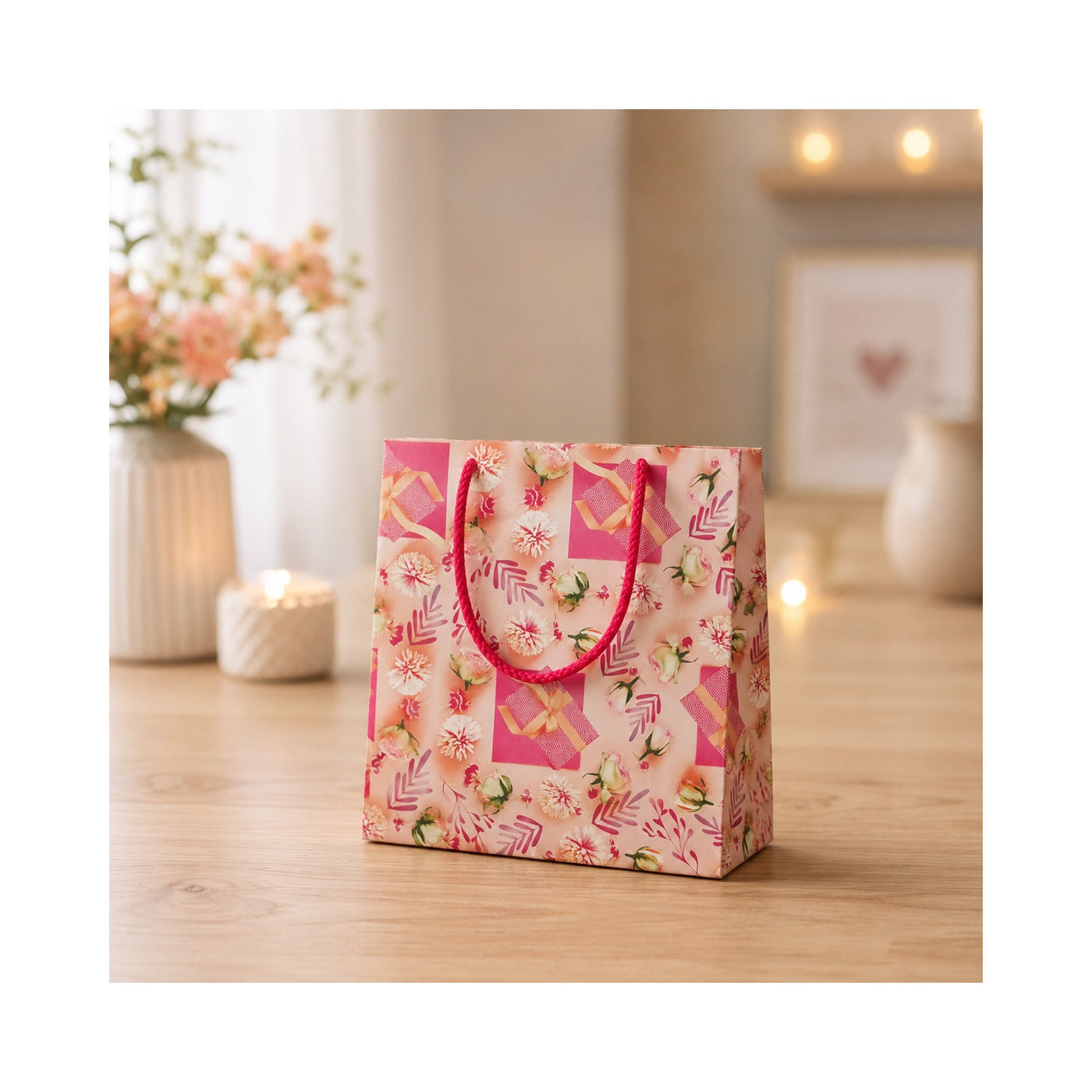 Pink Floral Paper Bag - Grover Traders Paper Bag