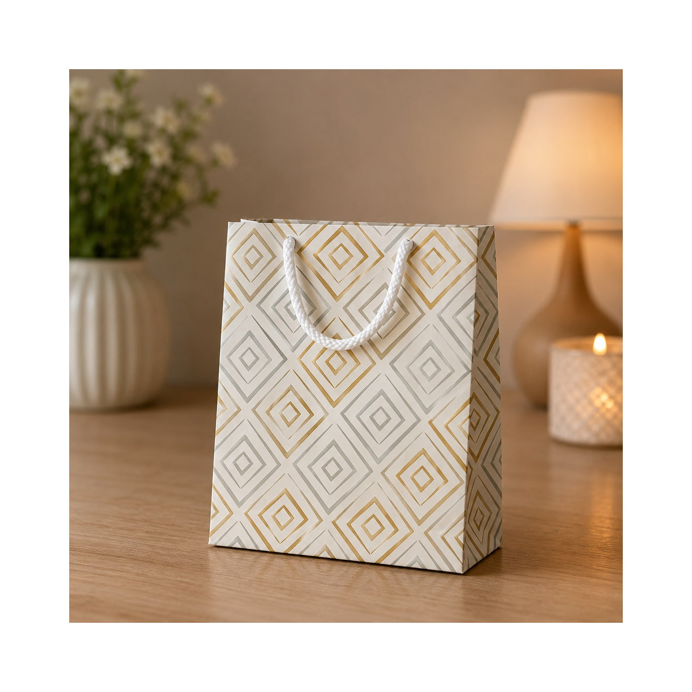 Gold Geometric Paper Bag - Grover Traders Paper Bag