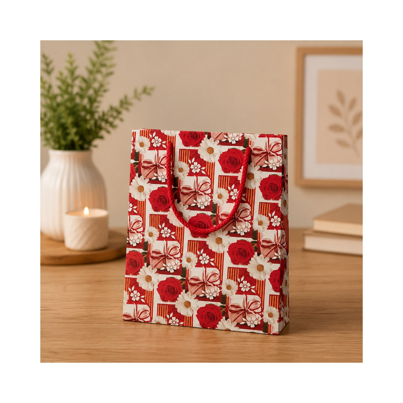 Red Festive Collage Paper Bag - Grover Traders Paper Bag