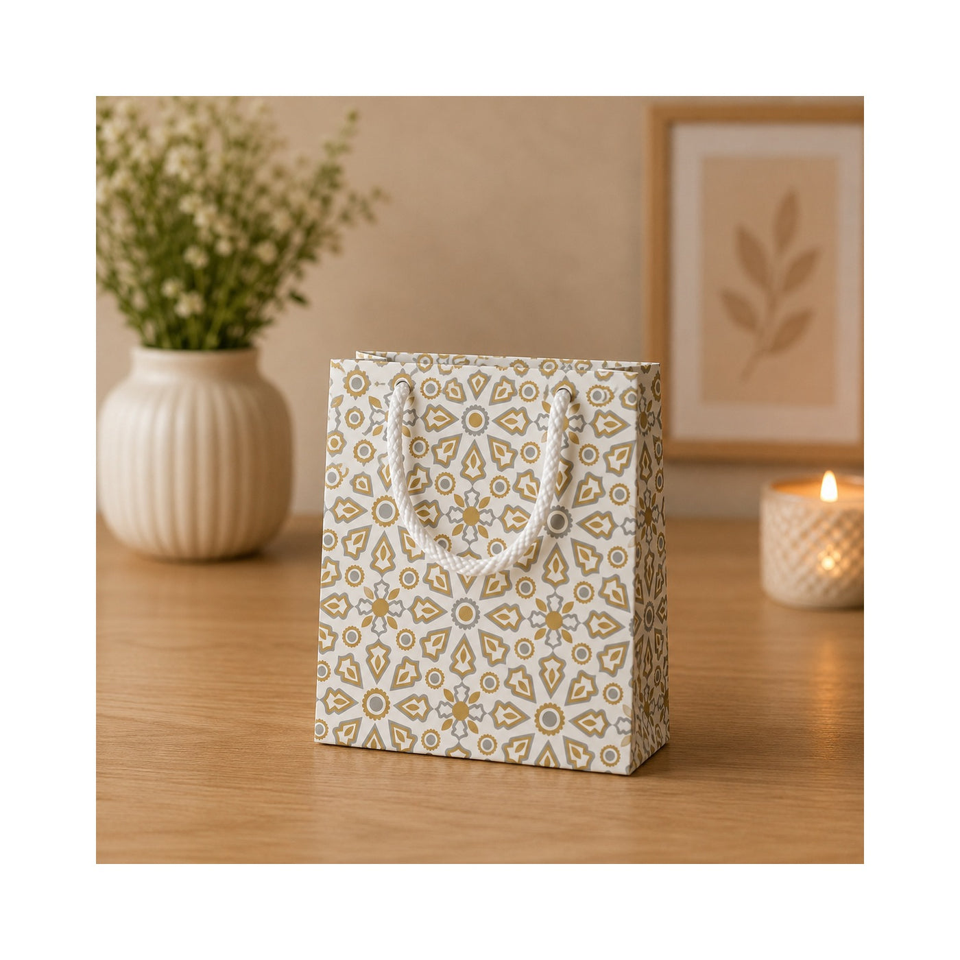 Gold Paisley Paper Bag - Grover Traders Paper Bag