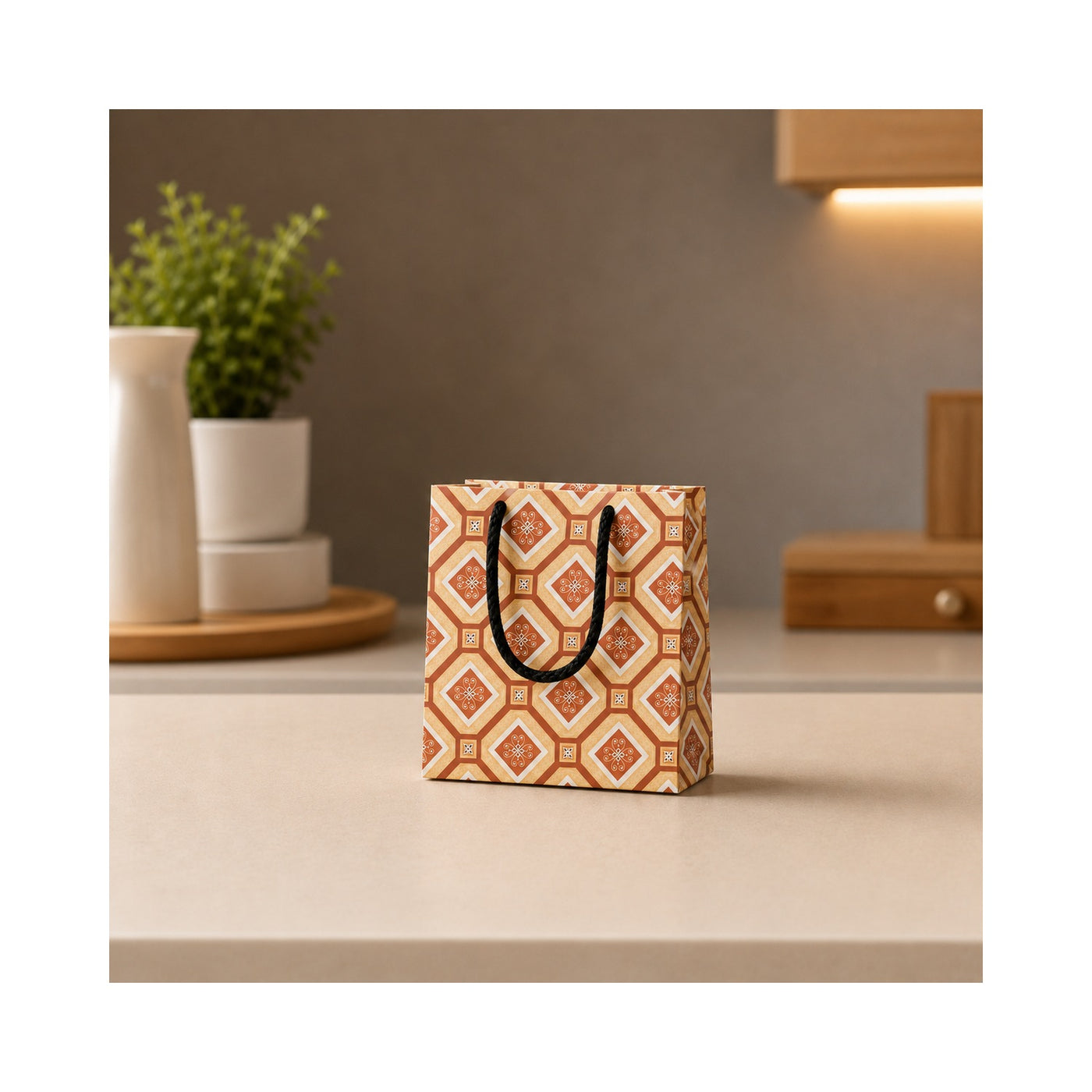 Orange Geometric Mini Paper Bag - Grover Traders Paper Bag