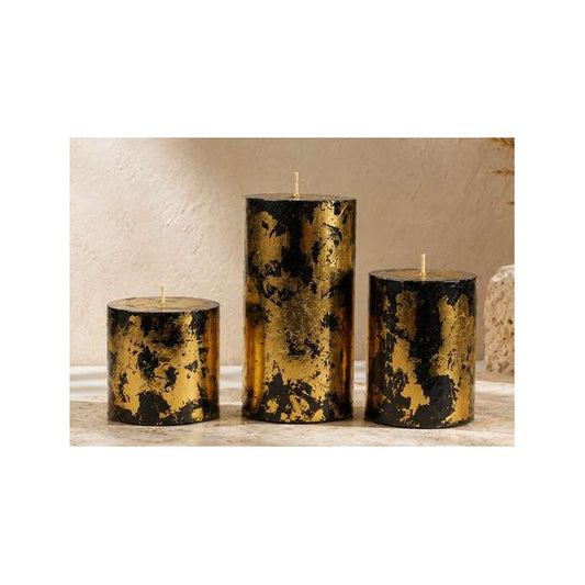 Rustic Metallic Pillar Candles Set of 3