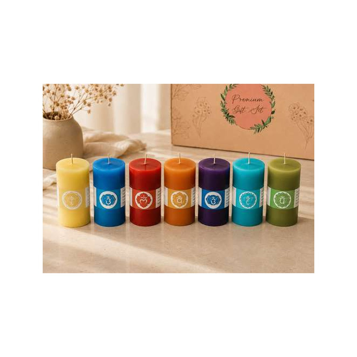 Seven Chakra Pillar Candle Set of 7