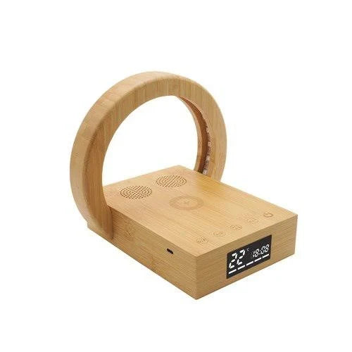 ED61- Cypress 2.0 Bamboo Wireless Charger with Clock and Bluetooth Speaker