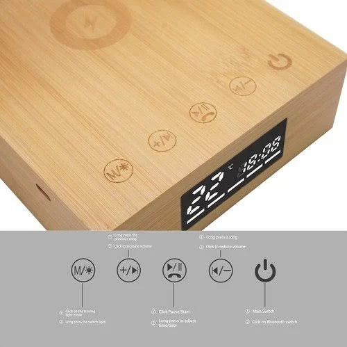 ED61- Cypress 2.0 Bamboo Wireless Charger with Clock and Bluetooth Speaker