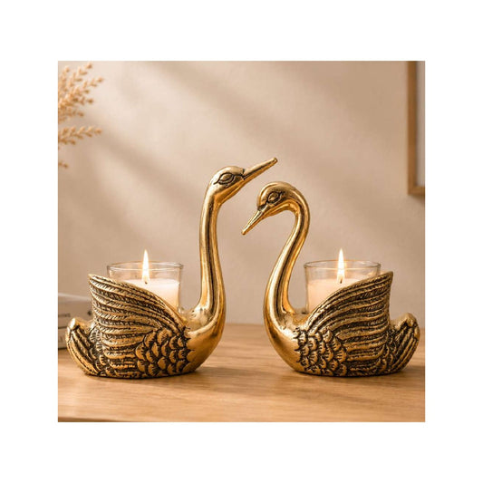 Swan Metal Votive Holder Duo